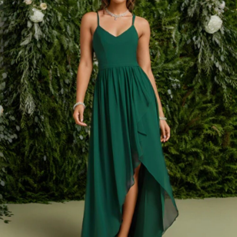 Spaghetti Straps Slit A-Line Chiffon Dress Size 10